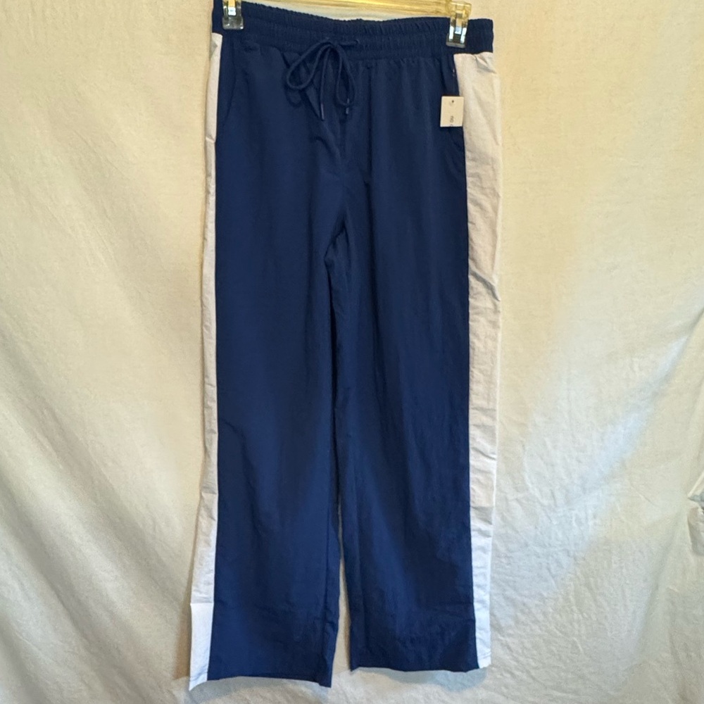 A-145 No Comment Blue & White Stripe Elastic Waist Pull On Track Pants Size L